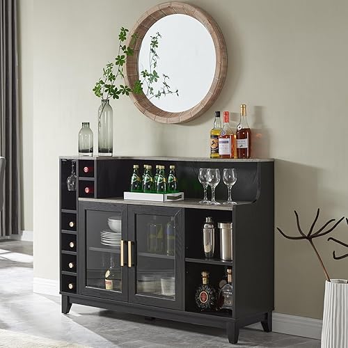 Home Source 36.6 "Moderno conjunto de bar para el hogar estantes de barra de café, aparador y gabinete de consola de bar con estante de espacio