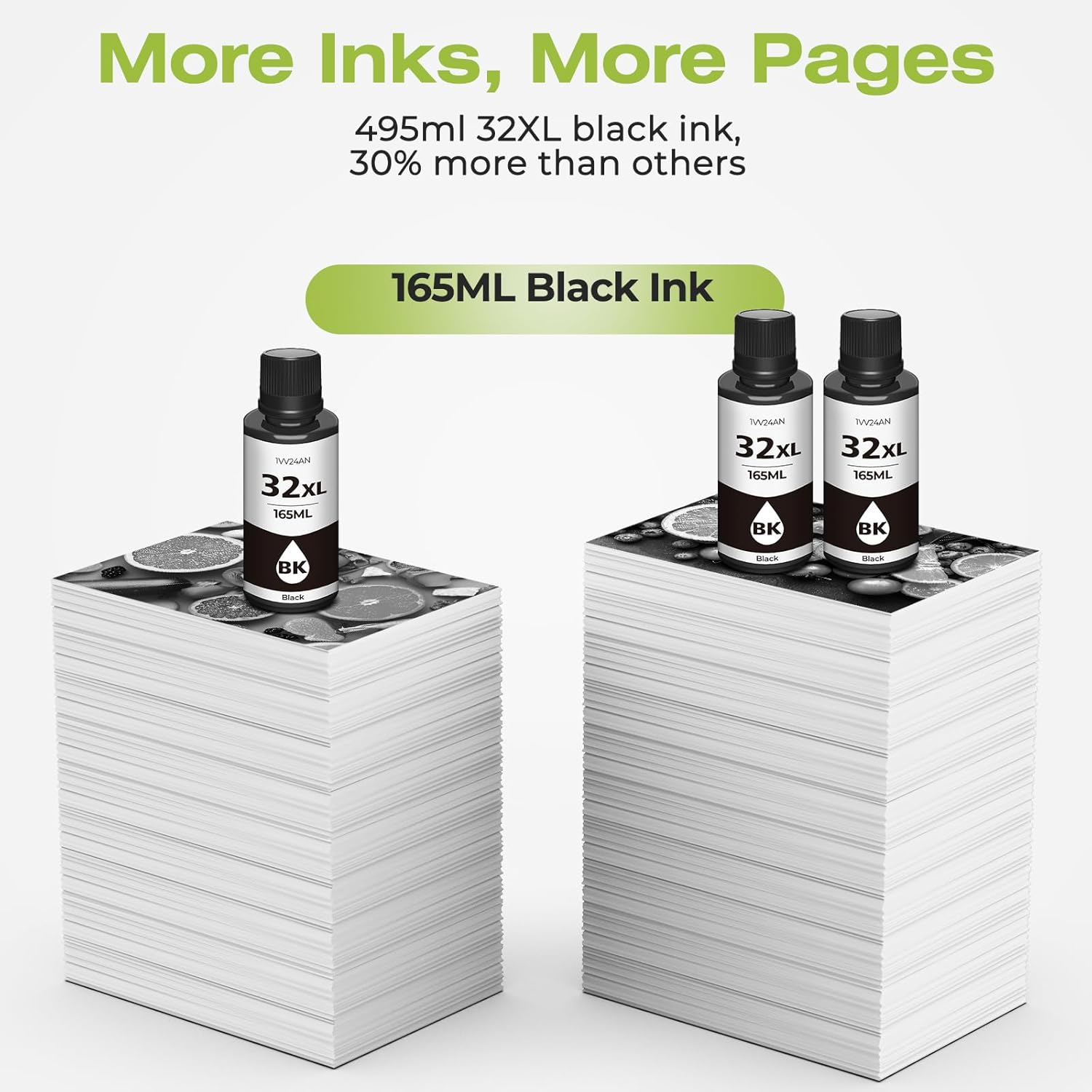 32XL Black Ink Bottle Compatible with HP Smart Tank 5101 651 7602 5000 6001 7001 5103 7301 7302 7006 5102 7002 Refill Ink Compatible with 32XL Black Ink Bottle,1VV24AN,165ML 32 XL Refill Ink, 3Pack