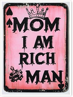 Mom I Am A Rich Man Art Print – Grunge Spray-Paint & Newspaper Collage Poster, Moody Pink Altered Art for Urban Loft & Dorm Decor-11x14Inch Ready to Hang (Unframed)