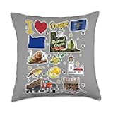 MASH MOSH map, Hand Drawn Oregon State Symbols and Icons Throw Pillow, 18x18, Multicolor