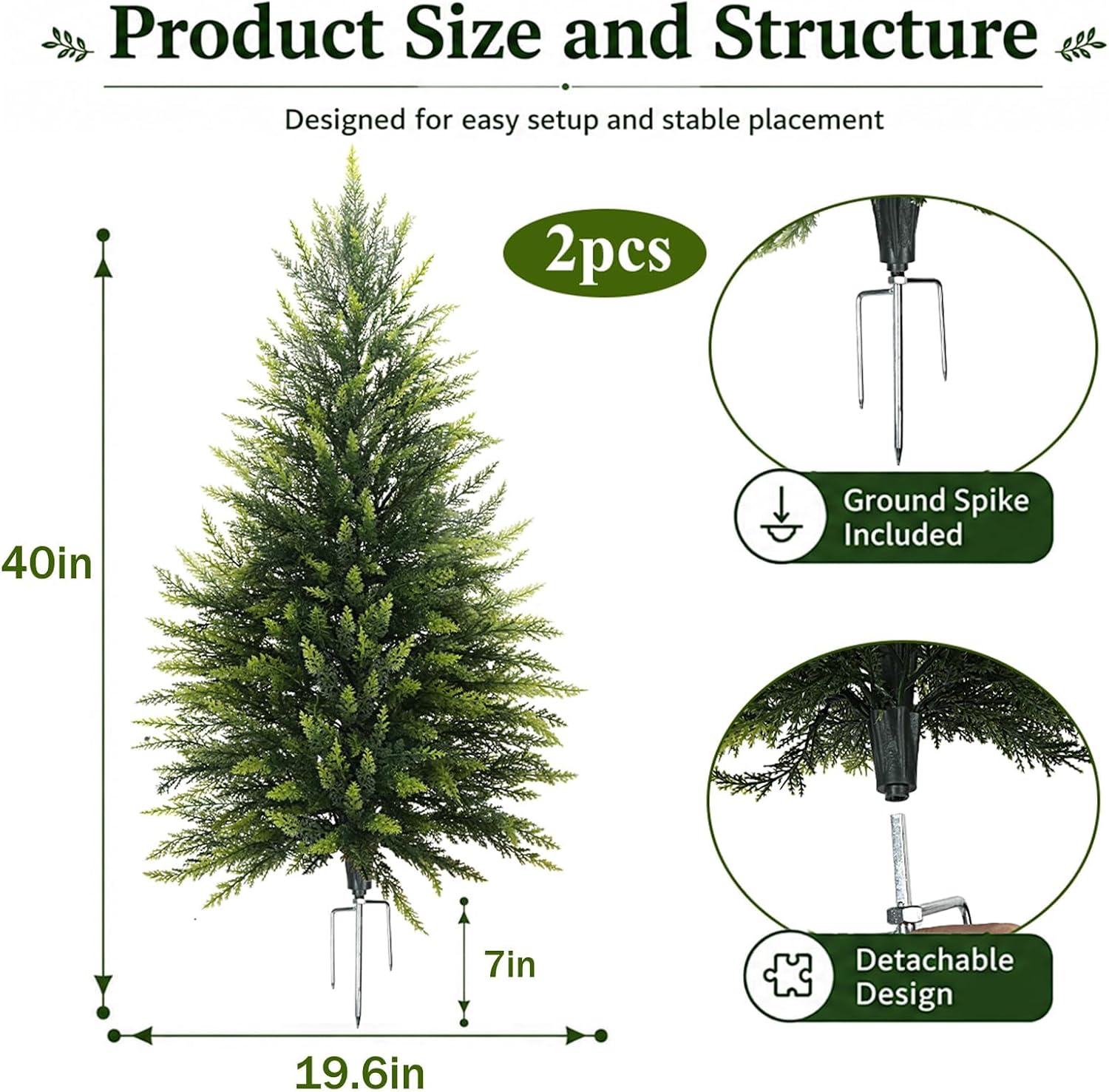 40" Artificial Cedar Topiary Bushes for Outdoor with Ground Spike Set of 2