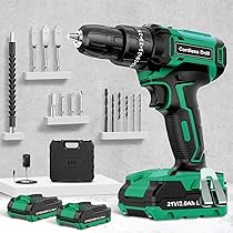 Avvitatore a Batteria 21V, Trapano Avvitatore Batteria con 2 Batterie da 2.0Ah, 42N.m Trapano Percussione, 25+3 Coppie, 2 Velocità, 14 Accessori, Luce a LED Per Fai da te, Casa e Giardino