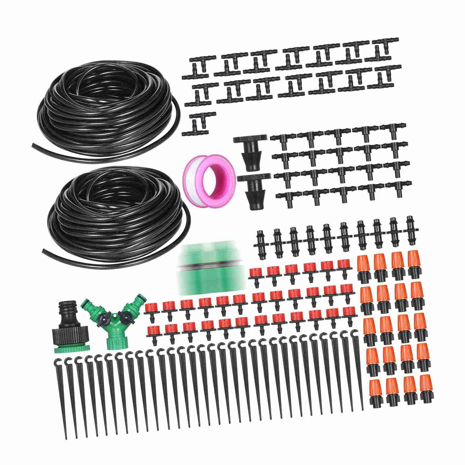 SIXRUN Kit di Irrigazione a Goccia per Piante con Timer Automatico, di Irrigazione in Plastica Resistente Ai Raggi UV, Tubo da 40 M, Gocciolatori e Nebulizzatori Regolabili per Giardino, Serra,