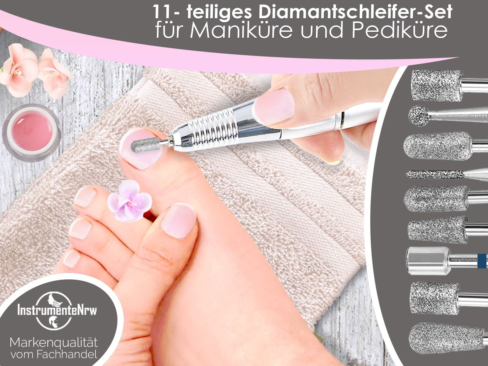 11 Teiliges Diamantschleifer Nagelfräser Fräser-Bits-Set mit Vitrinen-Box