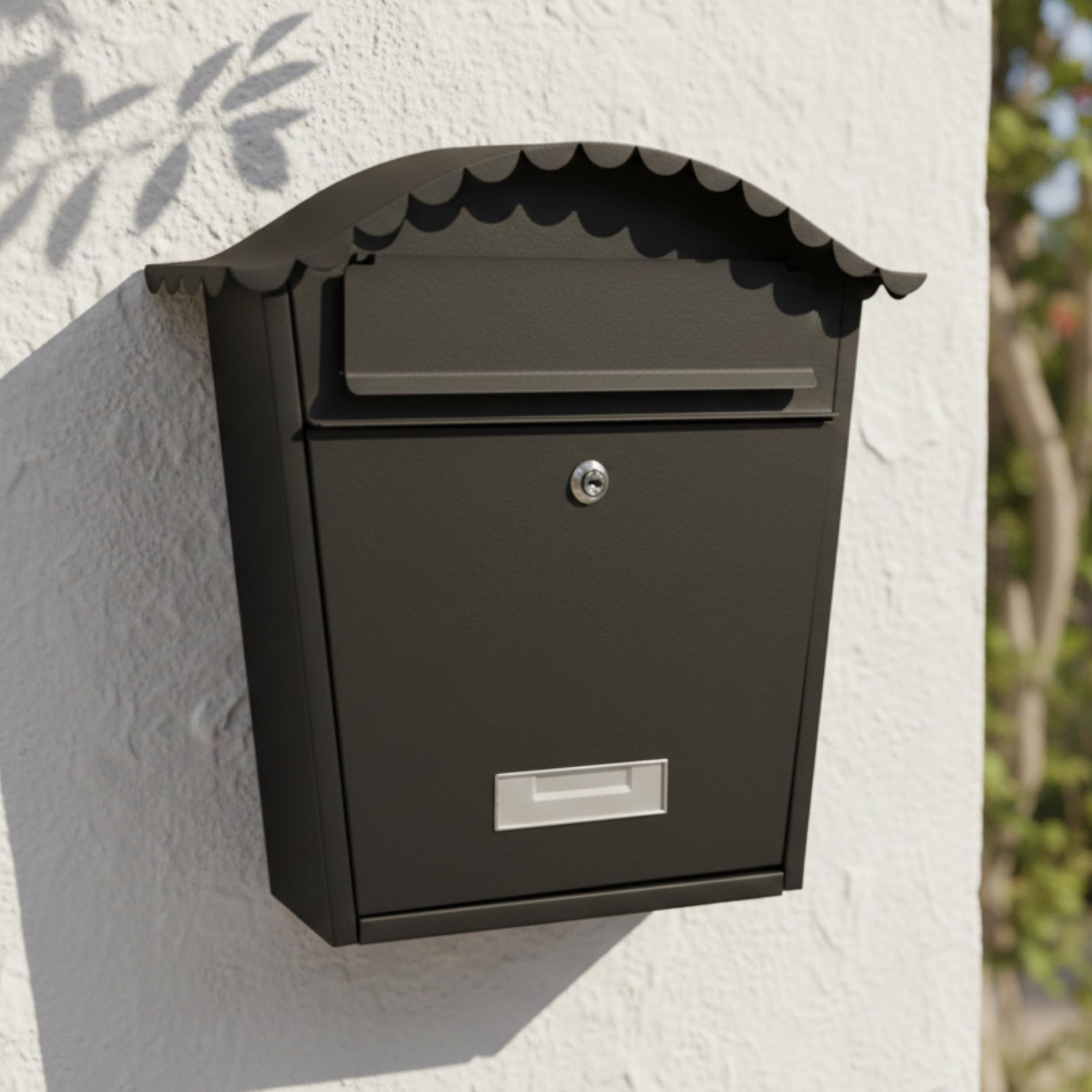 WEIDA Buzón Exterior de Acero INOX Individual | Buzones de Correos Exterior Resistentes, Elegantes, Antilluvia, Tamaño M 36,5x37x13,5 cm | Buzón de Correos Seguro, Cerradura Frontal con Llave (Negro)