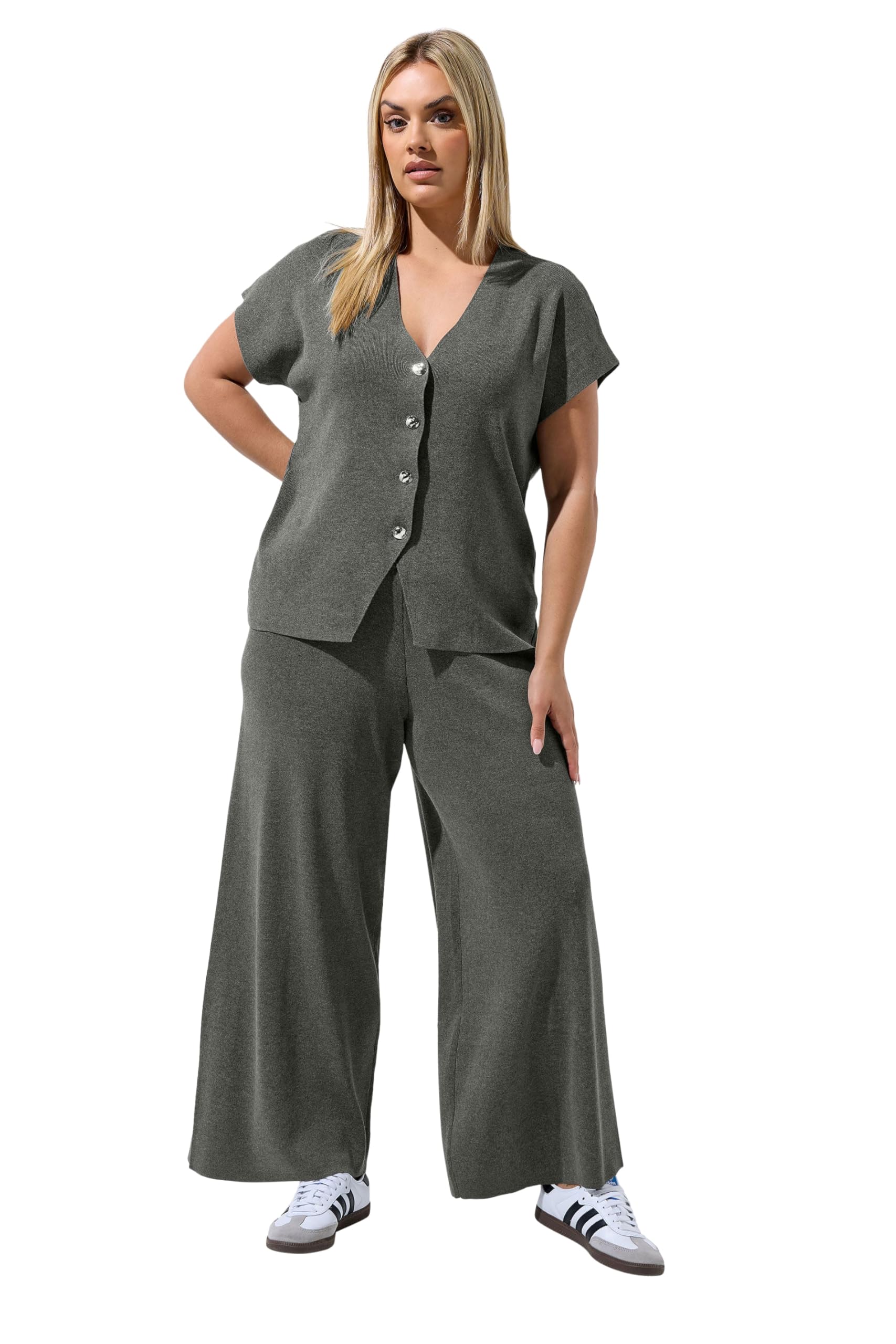Yours Limited Collection Curve Short Sleeve Compact Knitted Top - Women's - Plus Size Curve Grey