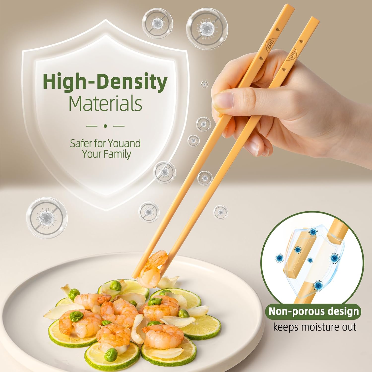 5 Pairs Fiberglass Chopsticks Reusable | Dishwasher Safe | BPA-free | Non-slip Chop Sticks Set - （9.45in）