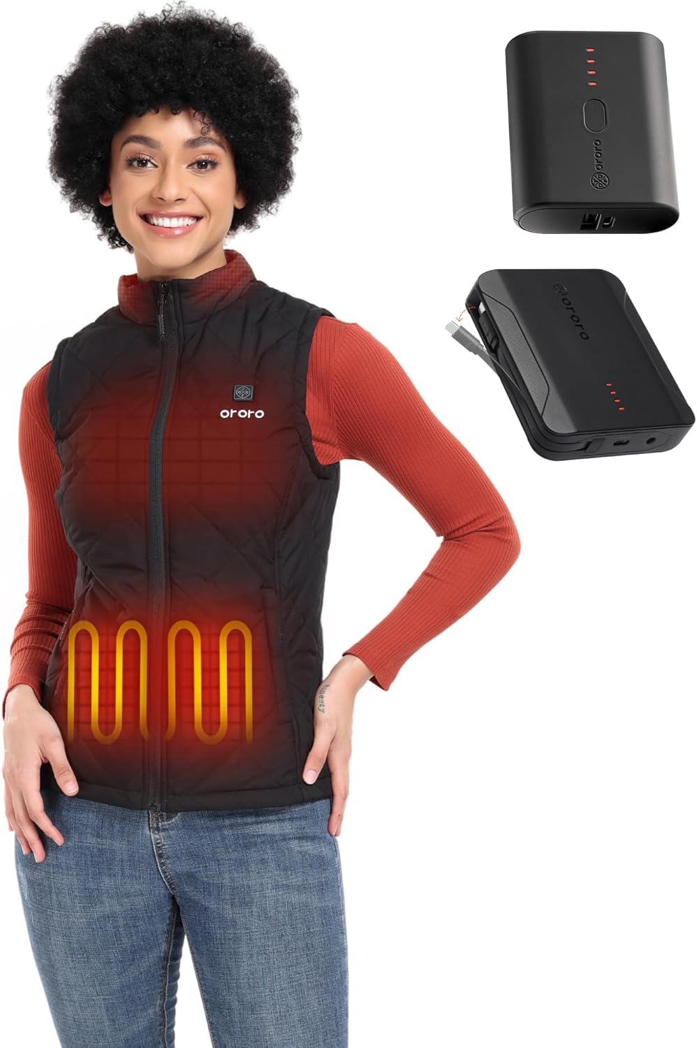ORORO Women’s Heated Quilted Vest (Black, M) and Extended Runtime Battery