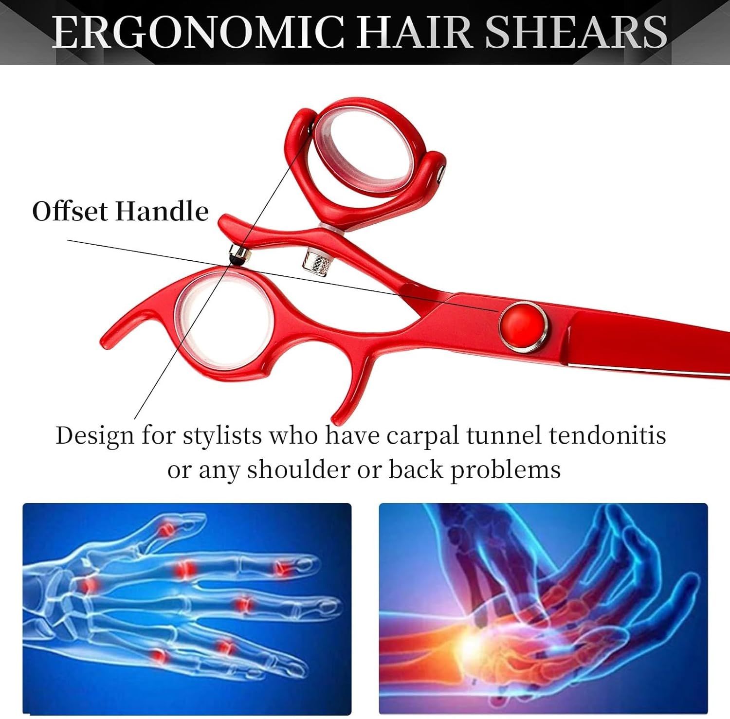 Swivel Thumb Shear Scissors, 5.5 Inch Red Paint Flying Scissors Flat Shear Tooth Shears Kits 360 Degree Rotating Handle