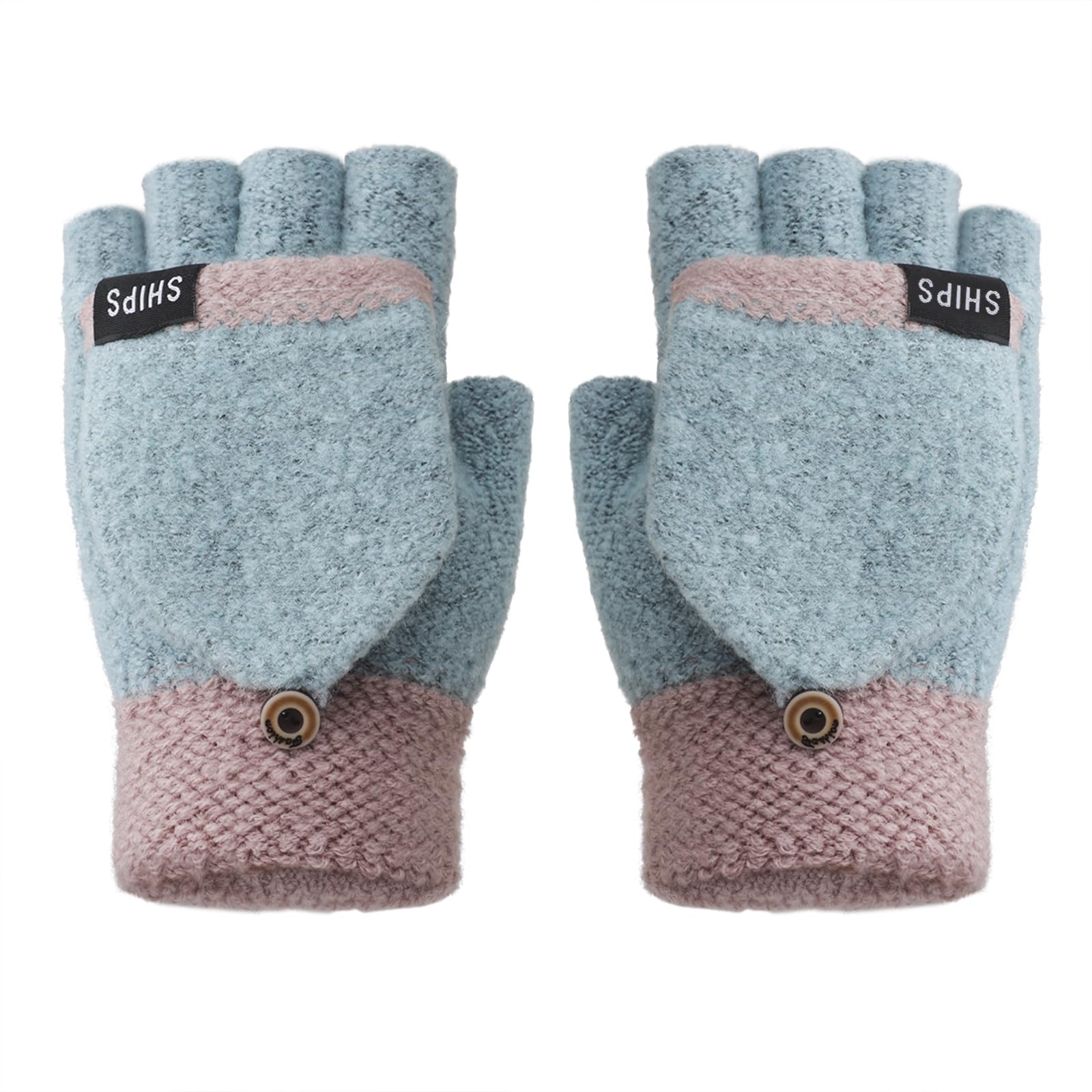 Ylucky Move Freely Half Finger Gloves with Flip Top - Lady Girls Winter Warm Soft Knitted Magic Convertible Gloves with Fliptop Cover Mitten Fingerless Hand Warmer free for Writing Typing Gift