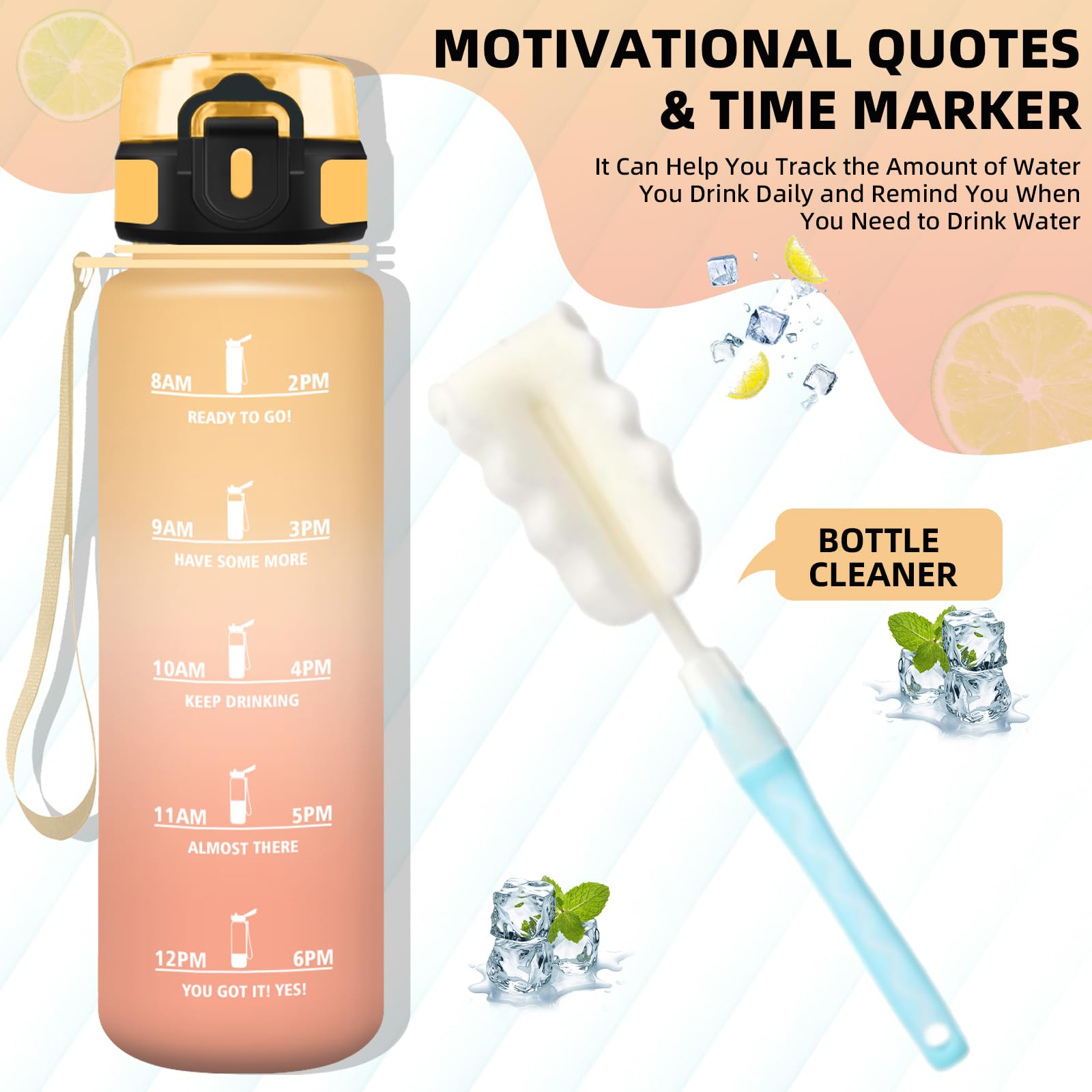 Mujigaga Gourde Sport, Gourde 1l, Anti Fuite, Gourdes Filtrante, Facile à Nettoyer, Gourdes Graduée pour 1 Journee, avec Brosse Éponge, Bouteille d'eau pour École, Camping, Natation, Gym, Triathlon - 4