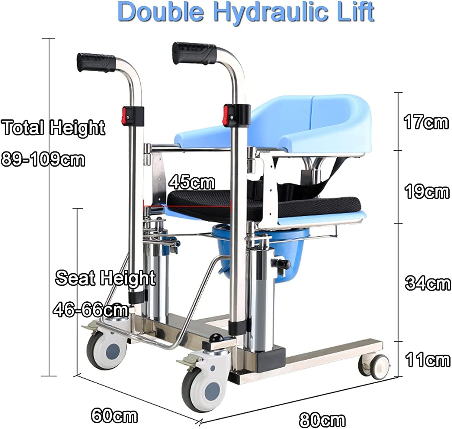 Hydrauliczne podnośniki do wózków inwalidzkich Podnośnik dla pacjentów do użytku domowego Przenośny podnośnik do przenoszenia z dzielonym siedziskiem 180° Krzesło toaletowe z basenem dla dorosłych