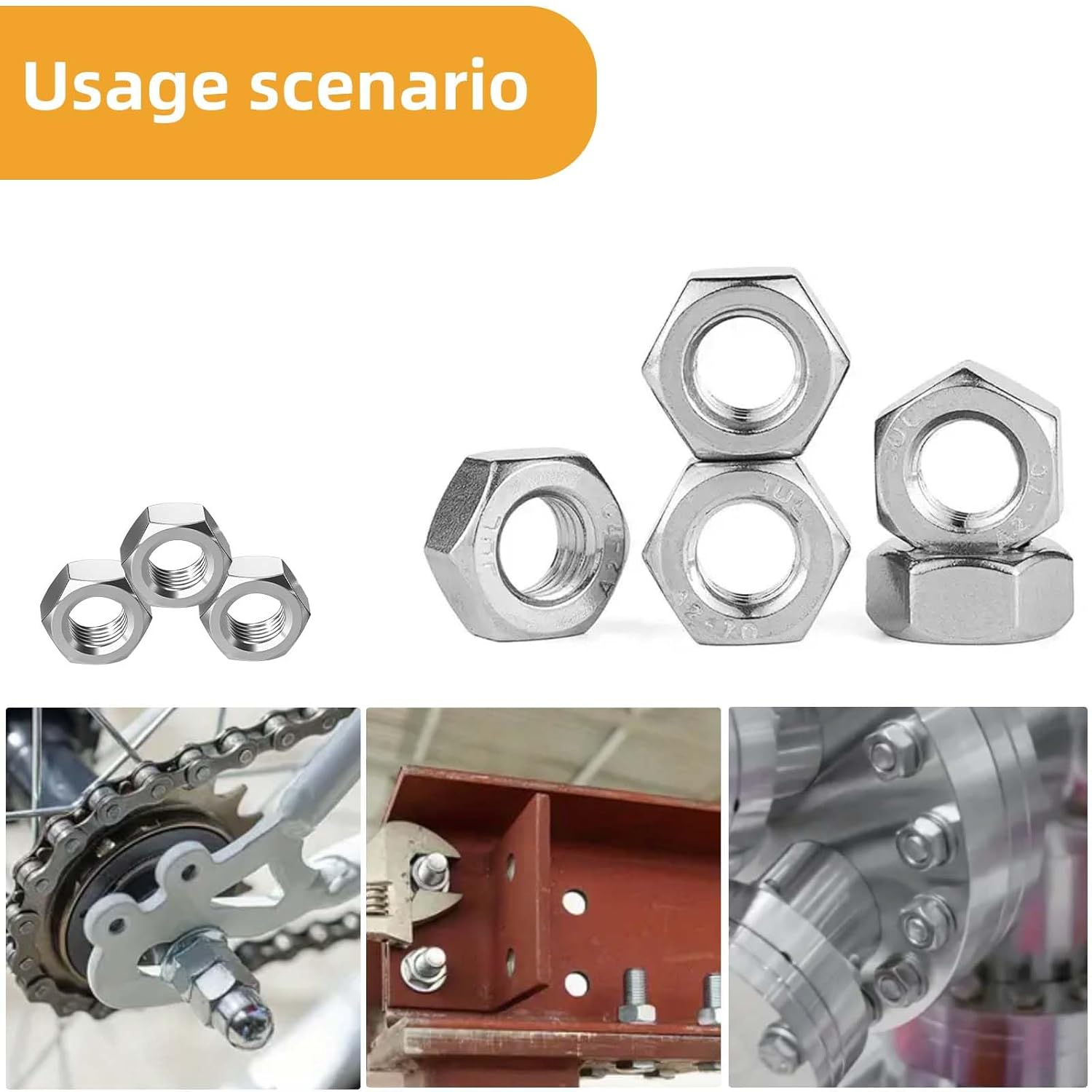 Hex Nuts 304 Stainless Steel Hardware Hex Nuts Metal Nuts,Steel Nut Fasteners 1/4-20 SAE Replacement Nut (Silvery, 1/4-20 120pcs)