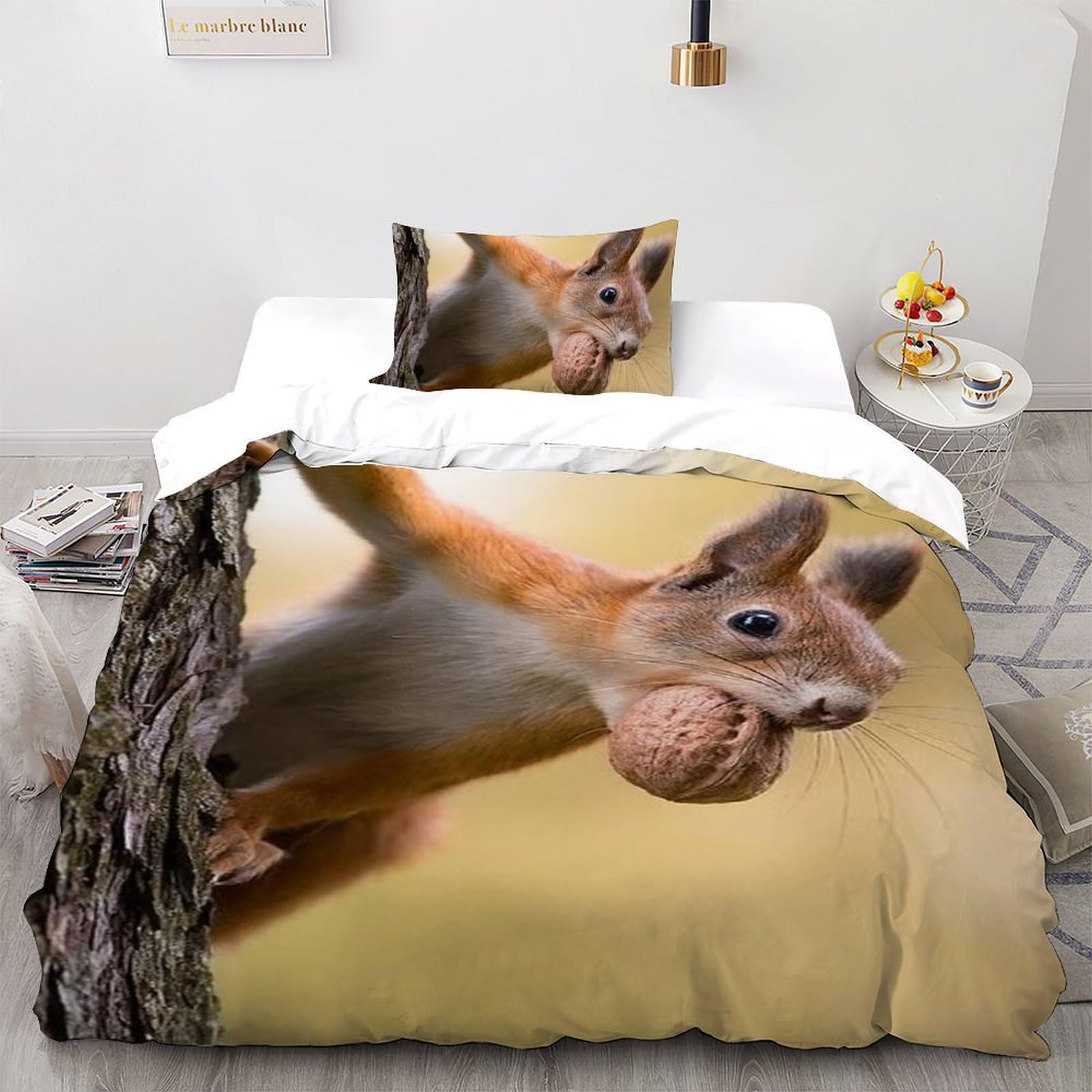 Housse de couette écureuils en microfibre 135x200cm pour lit single
