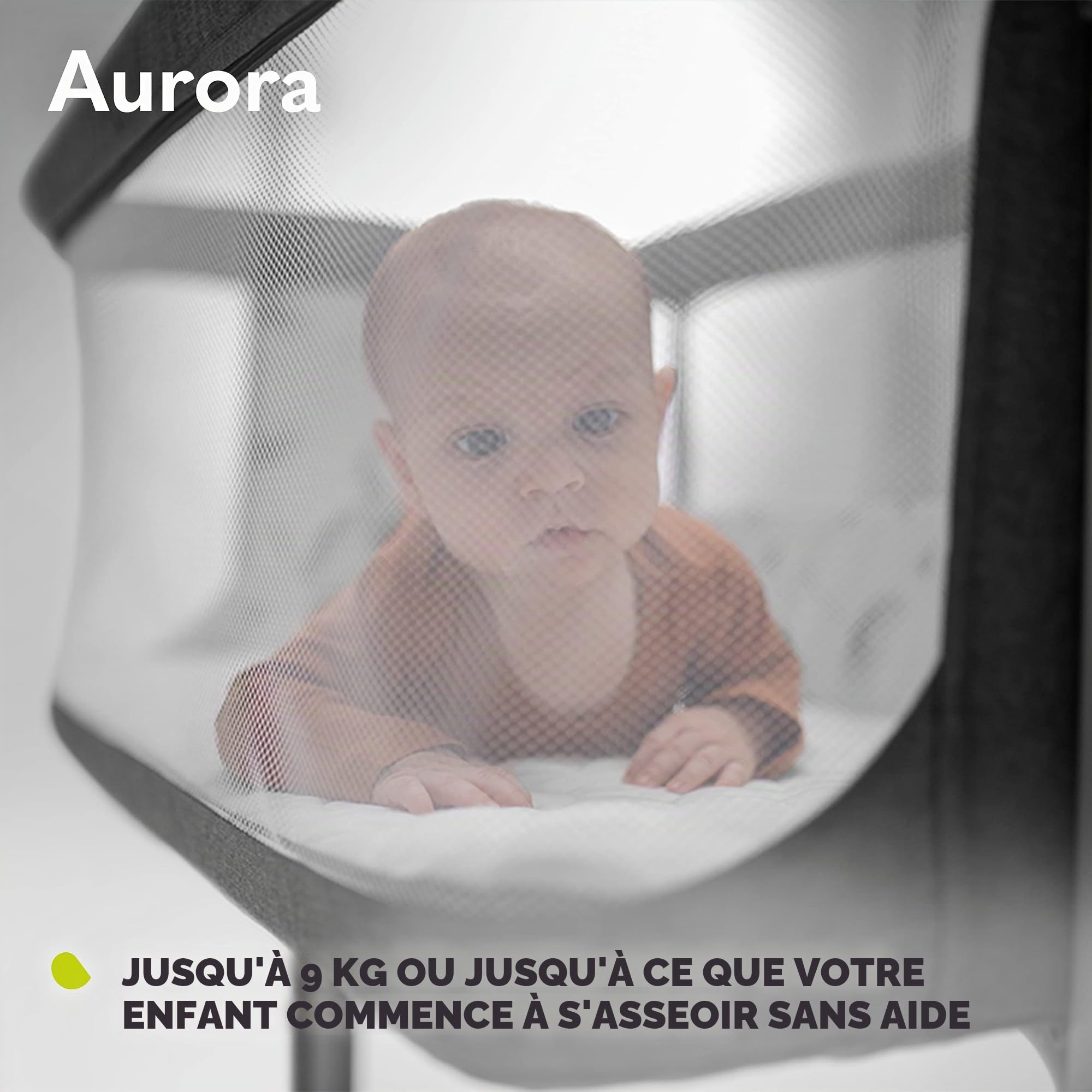lionelo Aurora Lit de Chevet 3 en 1 pour bébé de la Naissance à 9 kg, Hauteur et Inclinaison réglables, Matelas, 4 Roues verrouillables, Panneaux en Maille Respirante, Portable, Lavable, Sac de