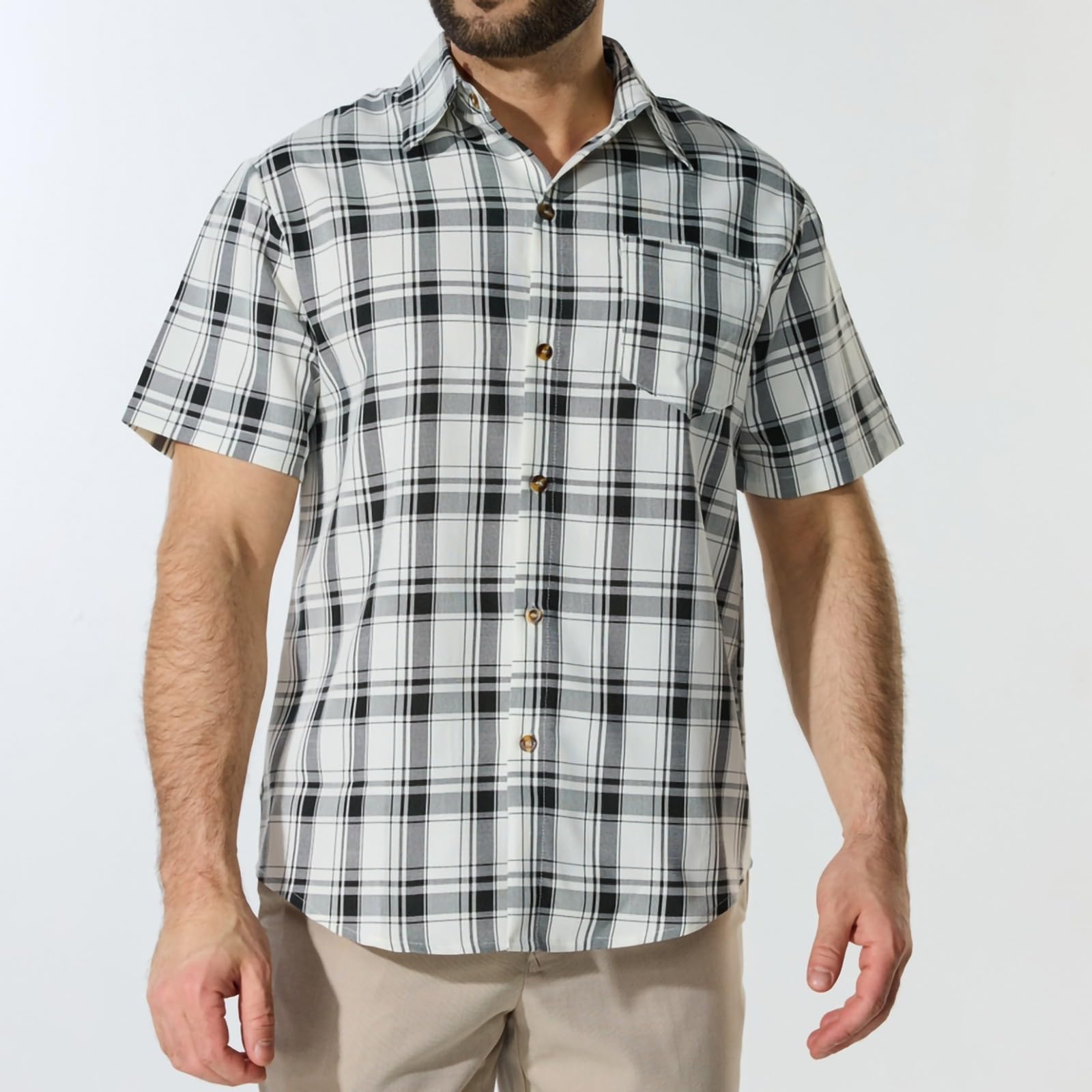 Camisas de manga corta para hombre, a cuadros, estampadas, informales, con botones, cuello de solapa, transpirables, ligeras, de verano, a cuadros, clásicas, informales, con ajuste regular, para