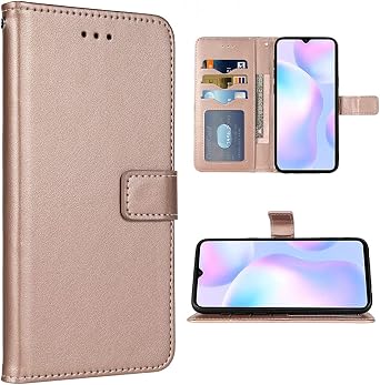 Compatible with Xiaomi Redmi 9A Redme 9i Wallet Case Wrist Strap Lanyard Leather Flip Cover Card Holder Stand Cell Phone Cases for Xiami Xiomis Xiome Redmi9A A9 Redmi9i i9 Rose Gold