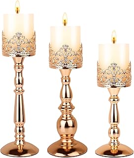 Candle Holders for Pillar Candles Set of 3 Gold Vintage Tall Candle Hold...