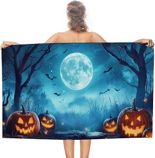 Halloween Pumpkins Full Moon Beach Towel Sand Free Microfiber Large Shower Towels Multipurpose Absorbent for Bathroom Pool 52x32 Inch