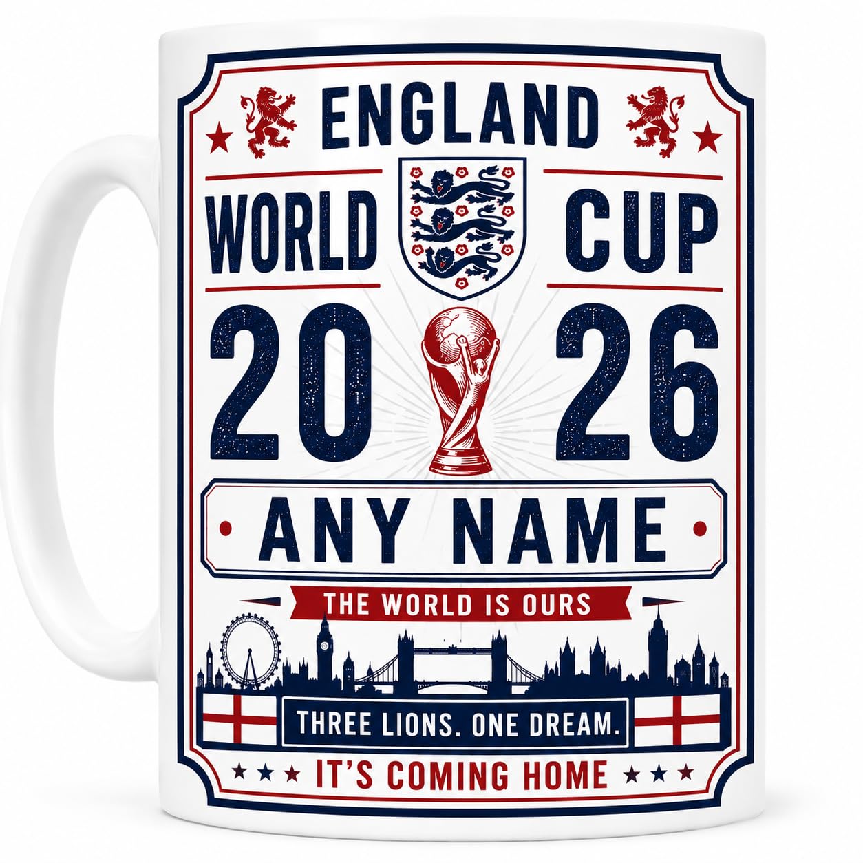 Personalised England World Cup 2026 Mug – Any Name Three Lions Football Gift