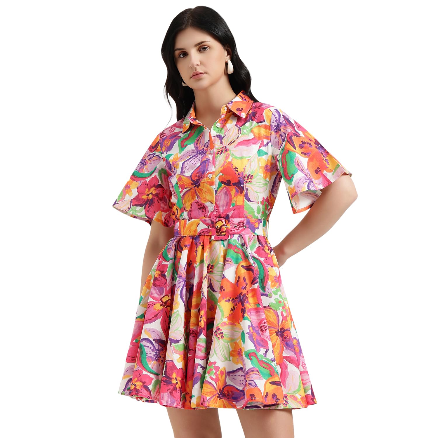 Regular Fit Spread Collar Floral Dress - 26P4WVNDR325I901-image-45