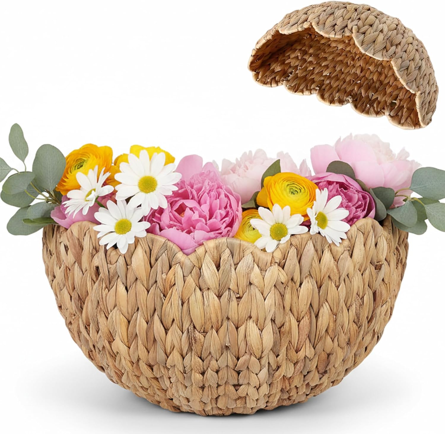 Scalloped Wall Basket, Natural Wicker Wall Hanging Baskets for Home Decor, Handwoven Rattan Storage Basket for Flowers, Bathroom, Nursery, Large, Décorations de fête