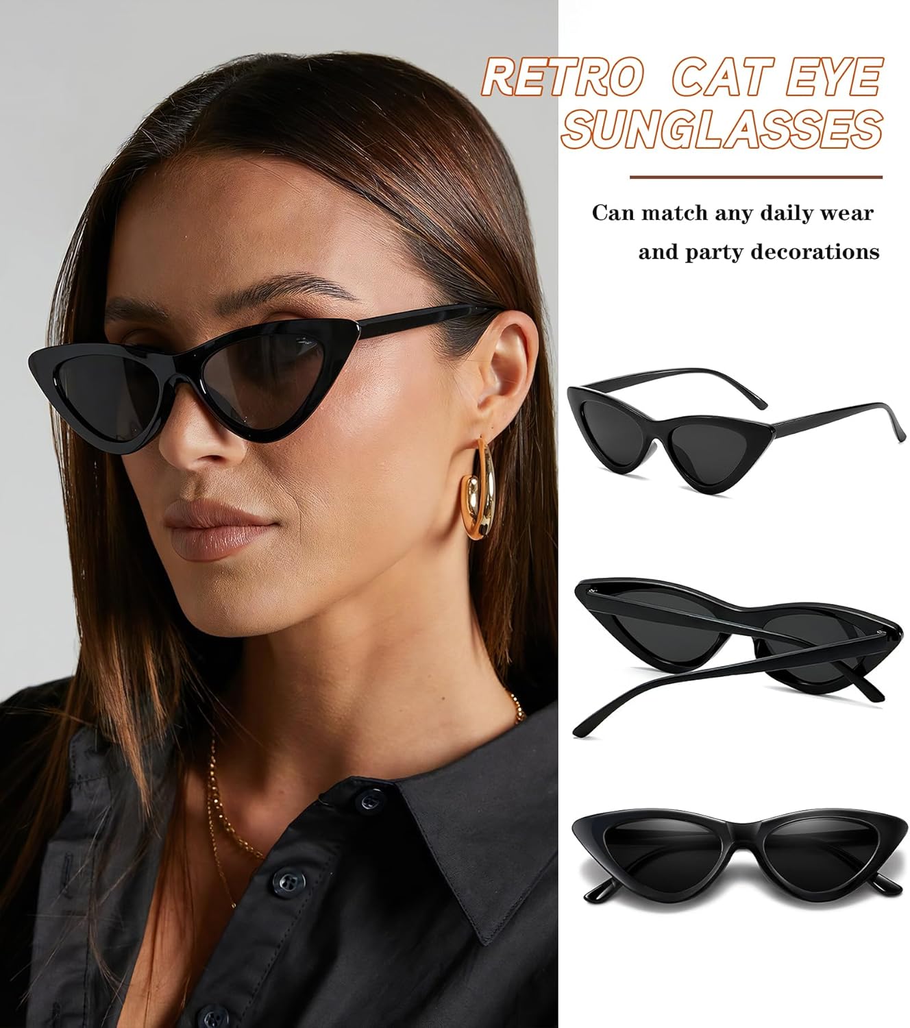 SUNOVELTIES 40 Pack Retro Cat Eye Sunglasses for Women 90s Vintage Goggles Party Glasses Bulk Black White Shades Eyewear - Image 4