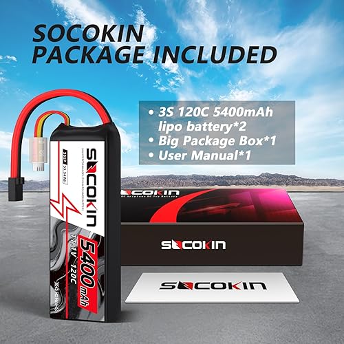 Miniatura 6 de Socokin 3S Lipo Batería 11.1V 3 celdas 5400mAh Lipo Baterías 120C Soft Case RC Lipo Batería con TR Plug para Arrma 110 RC Crawler Buggy Truggy