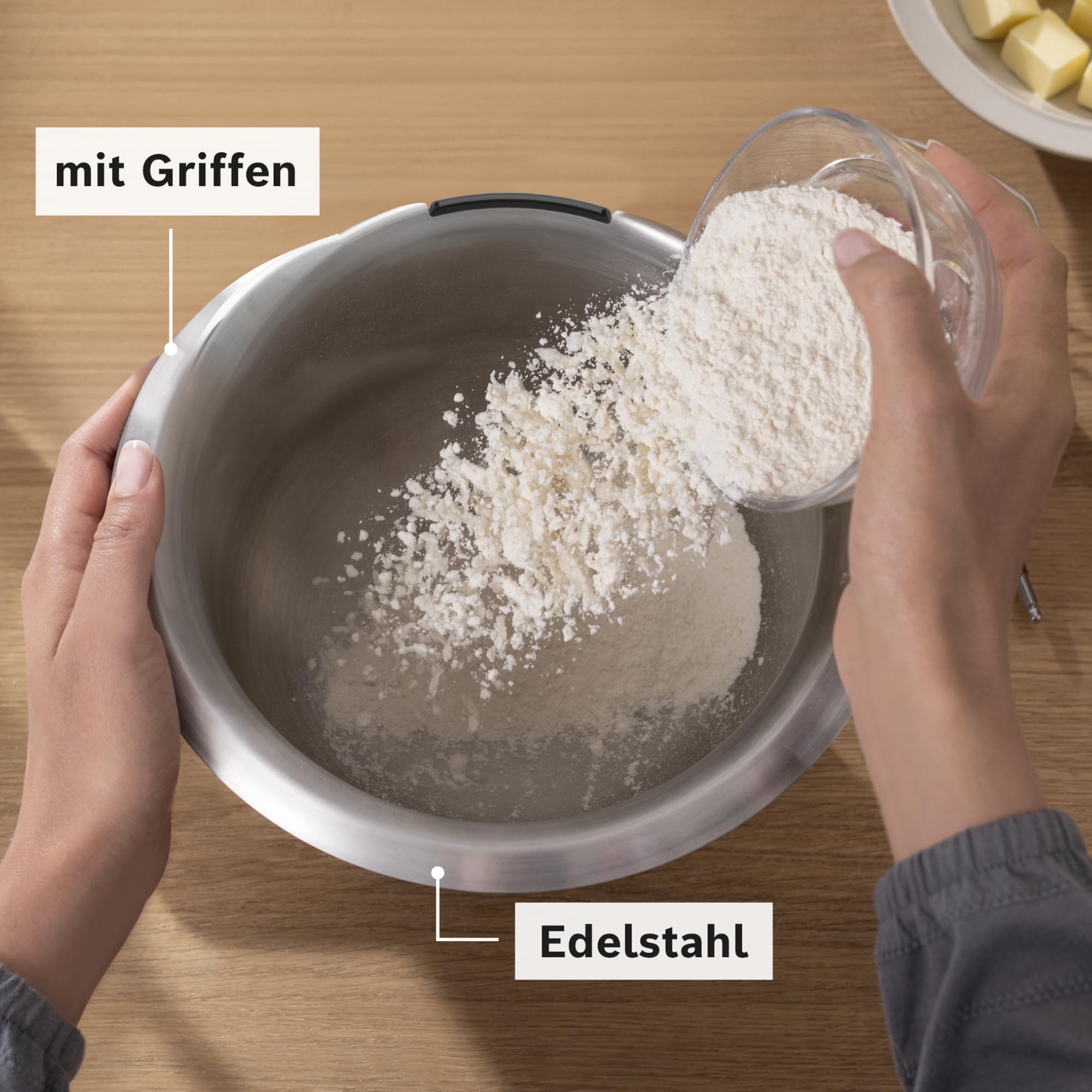 Bosch Edelstahl-Rührschüssel MUZS2ER, Zubehör passend für Küchenmaschine Serie 2, 3,8 Liter, spülmaschinenfest, robust, lebensmittelecht