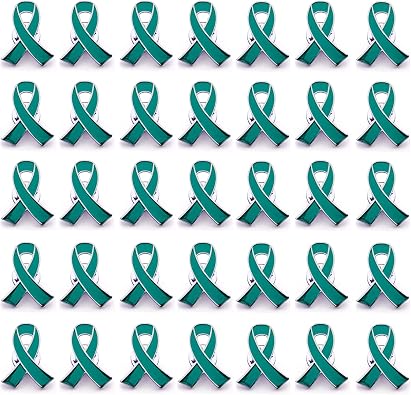 50 Pcs Teal Ribbon Pins Ovarian Cervical Cancer Awareness Products