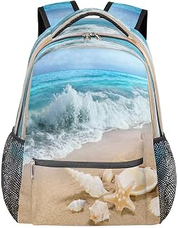 Mochila escolar com estampa de estrela do mar para meninas, mochila de estudante, resistente à água, mochila escolar para viagem de praia marítima para mulheres/homens, Multi, Medium