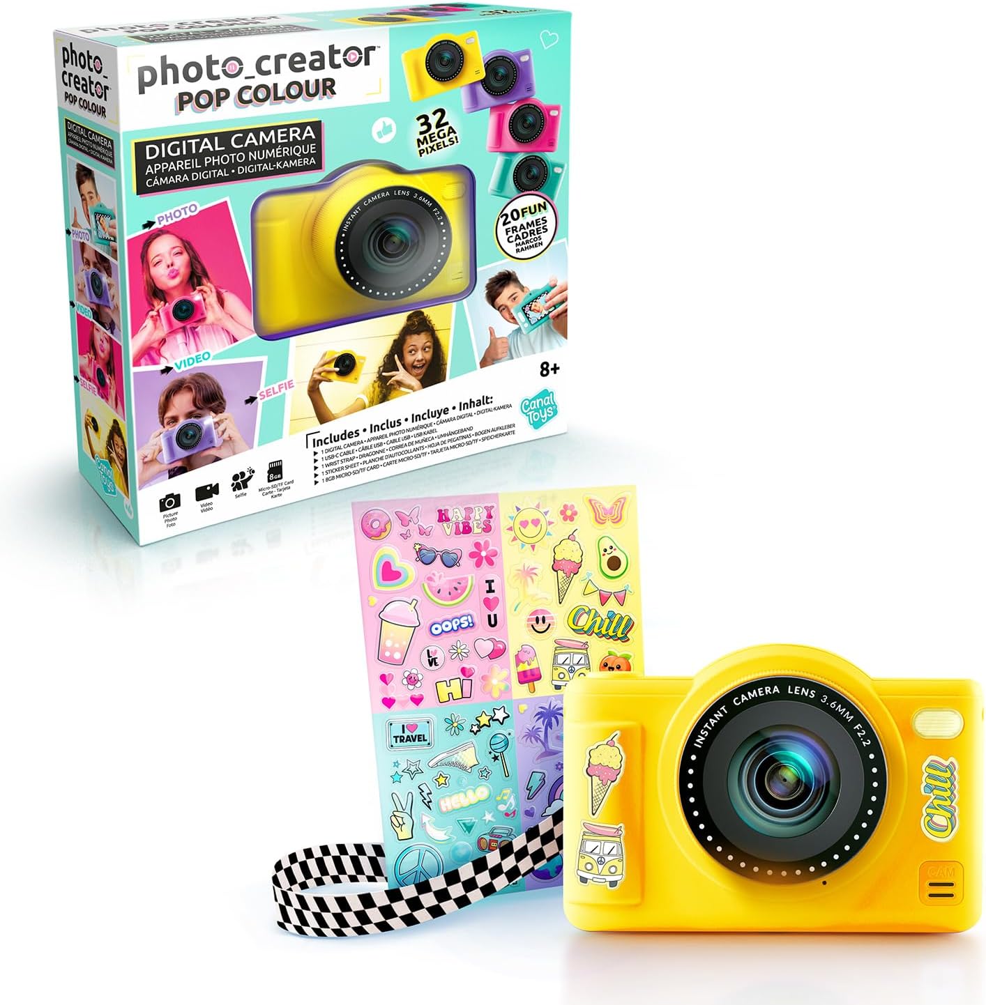 Side view of the Canal Toys Photo Creator Pop Colour Digital Camera, showing the Micro SD card slot.