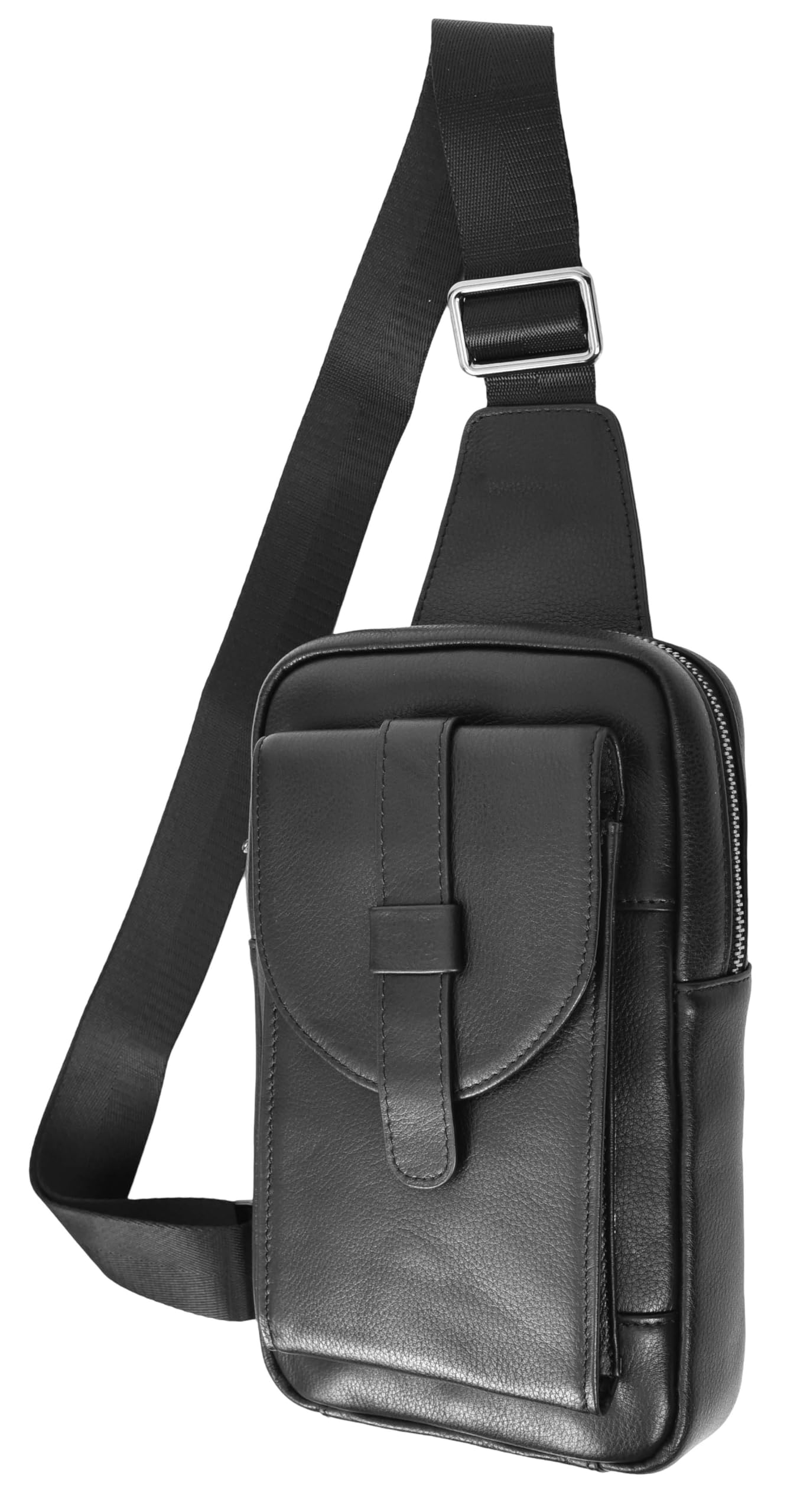 A710 Umhängetasche aus echtem Leder, im Holster-Stil, trendiger Brustbeutel, Reise-Organizer für Herren, Schwarz , Small