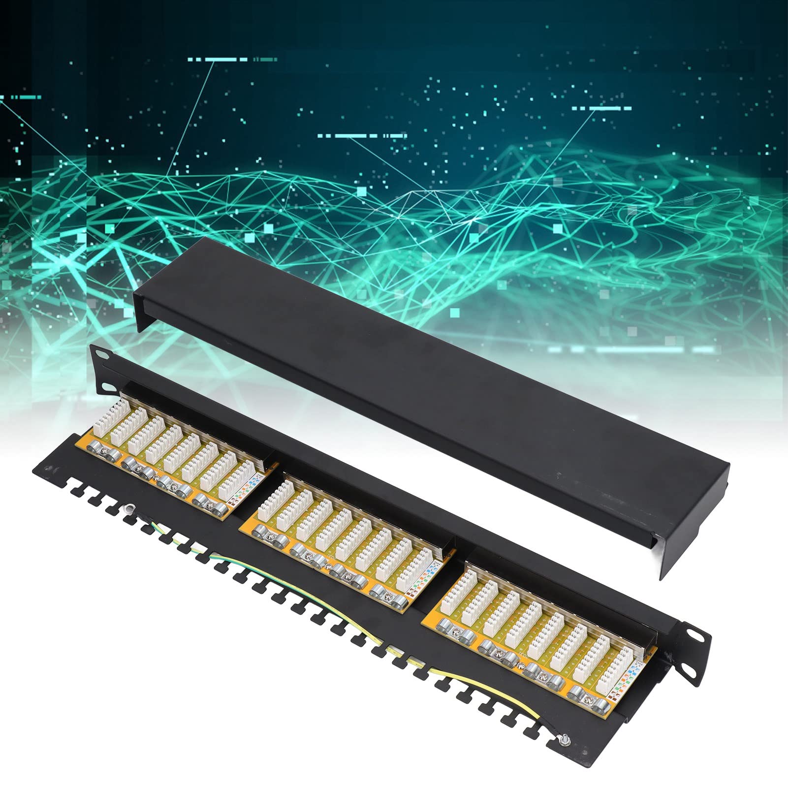 Hyuduo Pannello Patch a 24 Porte Pannello Patch di Rete Schermato con Jack Intercambiabili Rimovibili Contatti in Acciaio Laminato a Freddo Placcati in Oro per la Gestione dei Cavi del Rack del