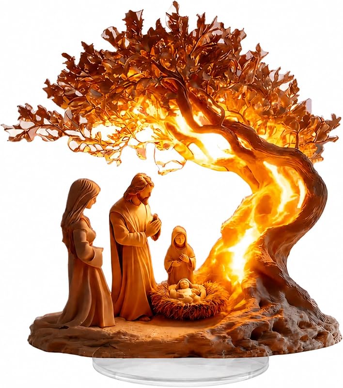 Cenário de Natal e Árvore da Vida 2D em Acrílico com Suporte para Decoração de Mesa e Presente Religioso