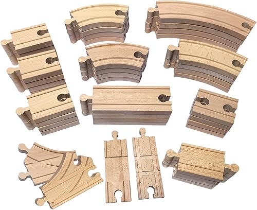 Miniatura 6 de Vía de tren de madera, 44 piezas, accesorios de expansión de pistas de tren de madera, paquete de expansión para Melissa y Doug, Brio, Thomas,