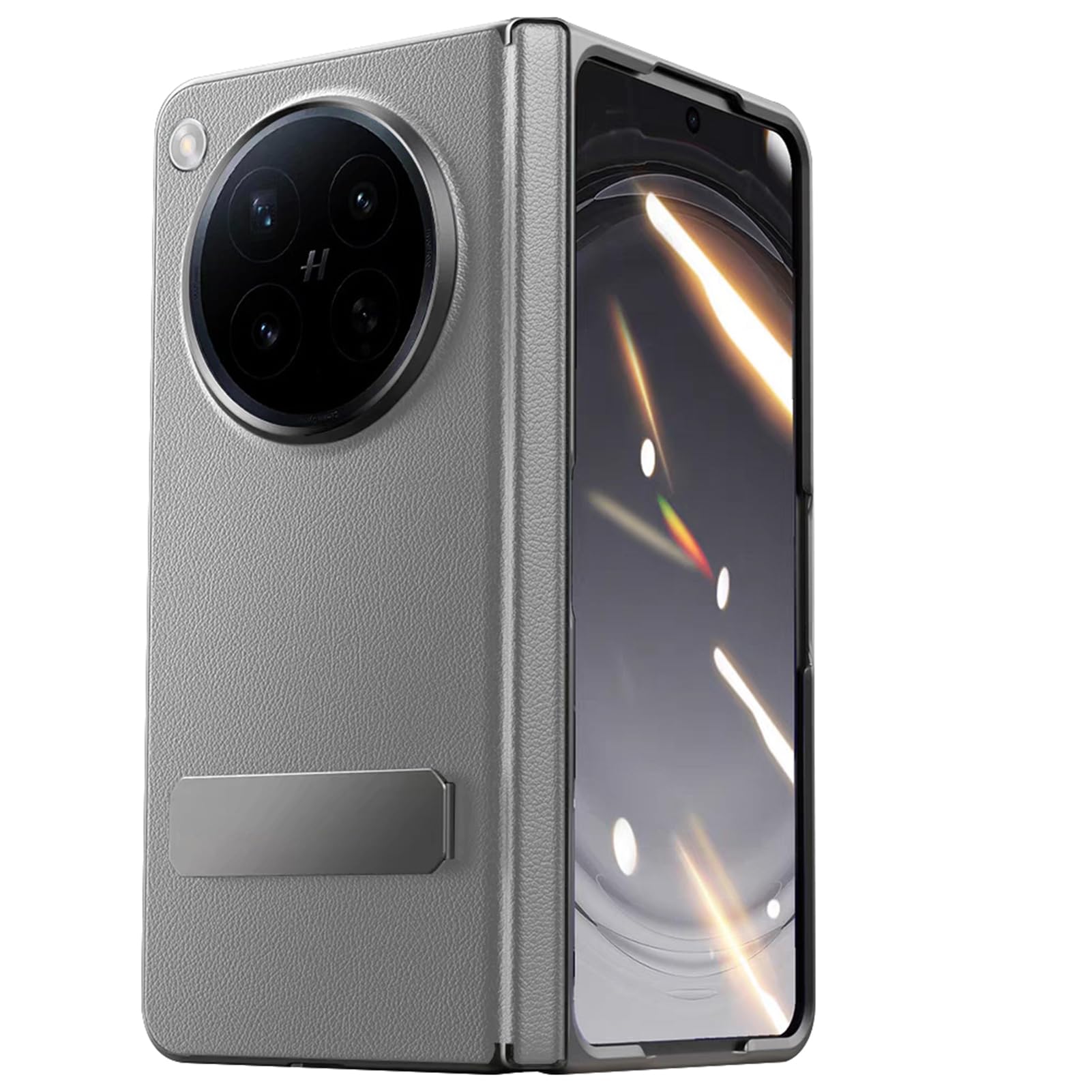 LUOTANL Business Case for Oppo Find N6, Mini Kickstand Slim Hinge Wrap Case Screen Protector Genuine Leather Cover,Grey,N6