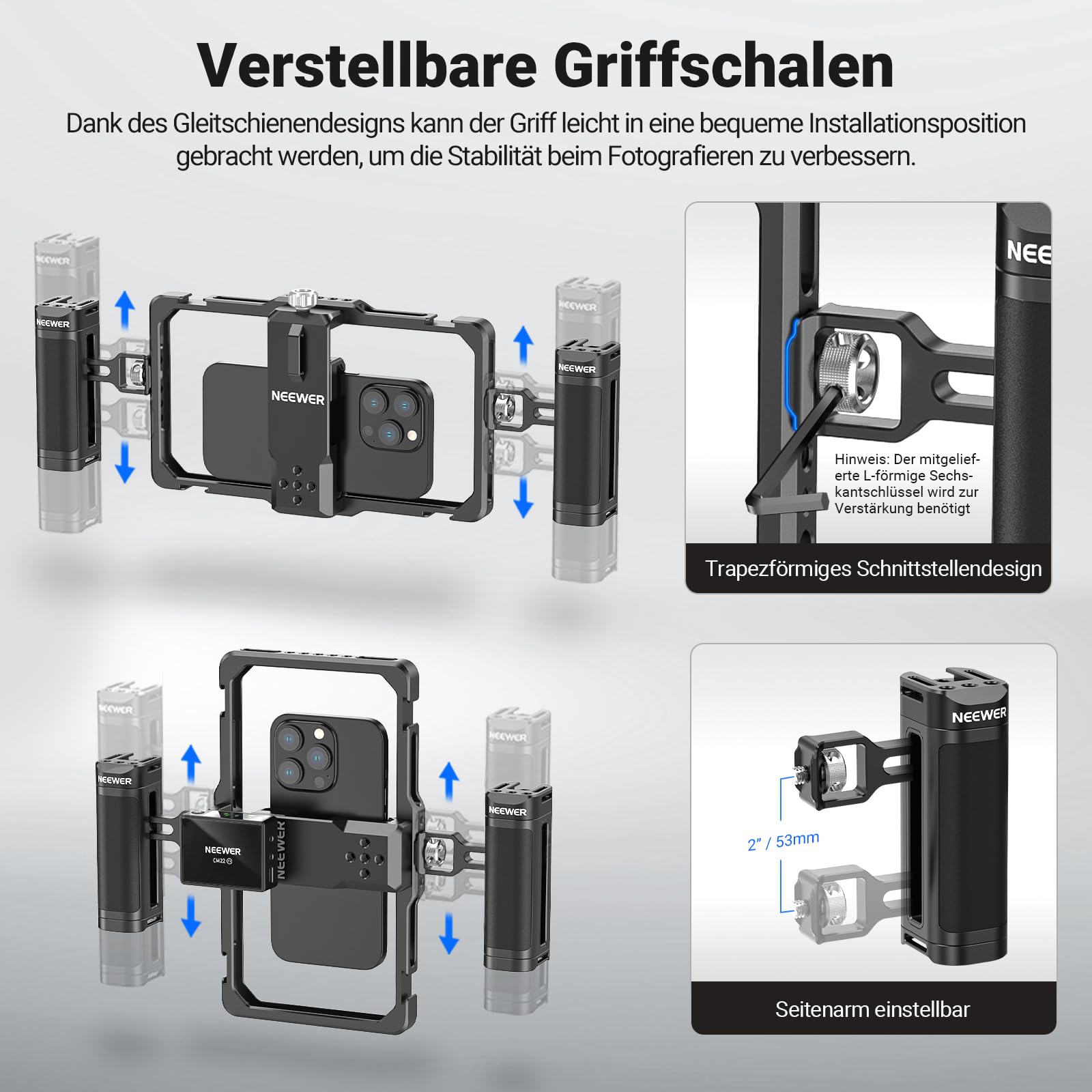 NEEWER Verbessertes Smartphone Rig Vlogging Kit, Videostabilisator, kabelloser Mikrofonclip Steckplatz für TikTok YouTube, kompatibel mit SmallRig iPhone 17 Pro Max 16 16e 15 Galaxy S25 Ultra, PA009