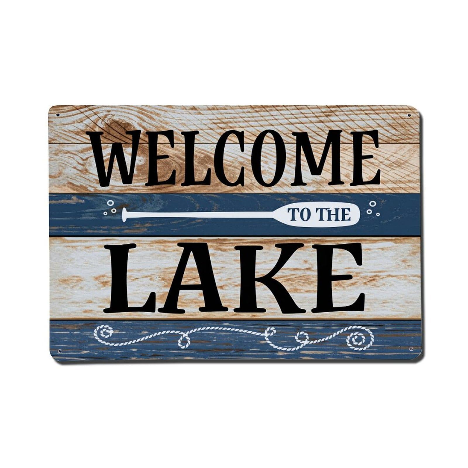 Welcome To The Lake Tin Sign Vintage Metal Poster, Home Bar Garage Man Cave Cafe Indoor & Outdoor Wall Decoration 8x12Inches