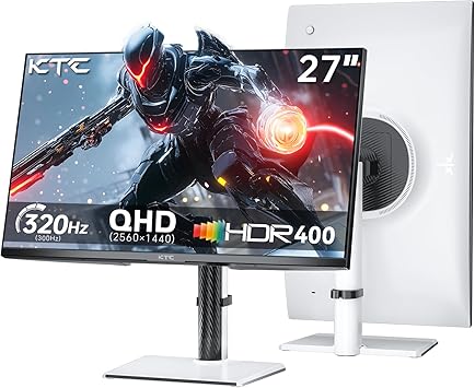 KTC 27 Inch White Gaming Monitor 300Hz / 320Hz ، QHD 1440P Fast IPS Computer Monitor with Adaptive FreeSync، HDR400، Height / Pivot / Swivel / Tilt قابل للتعديل ، DP & HDMI ، H27E6