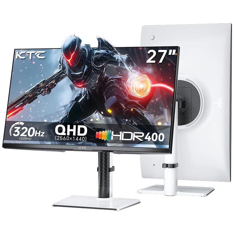 KTC Monitor de jogos branco QHD de 27 polegadas 300Hz/320Hz H27E6 | 2K 1440P, IPS rápido, FreeSync adaptável, HDR400, altura/pivô/giro/inclinação ajustável, DP e HDMI