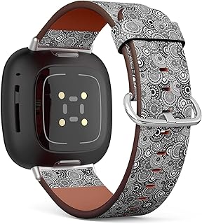 CJBROES Replacement Leather Watch Band, Compatible with Fitbit Versa 3 and Fitbit Sense of Wristband Bracelet Accessory - Eastern Style Black