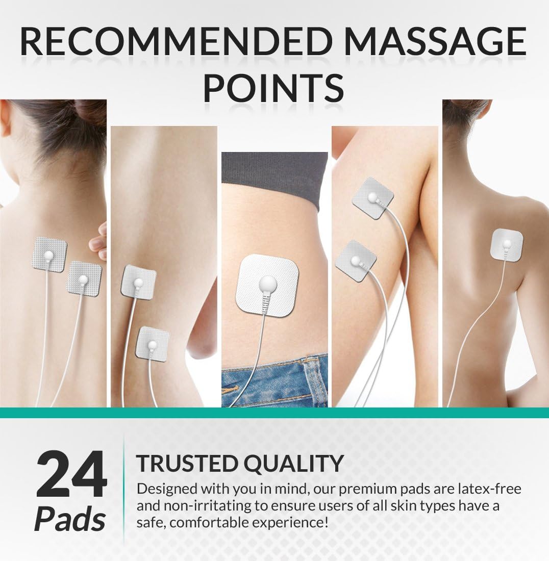 DONECO 2" Square TENS Unit Electrodes, Snap On Pads 12 Pairs (24Pads) Electro Pads for TENS Therapy - Universally Compatible with Most TENS Machine Models - Self-Adhering, Reusable and Premium Quality