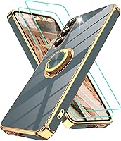 Vista 110 de Gritup Funda para Samsung Galaxy A14 5G: Funda para Samsung A14 2 piezas, protector de pantalla, soporte de anillo de rotación de 360°, soporte