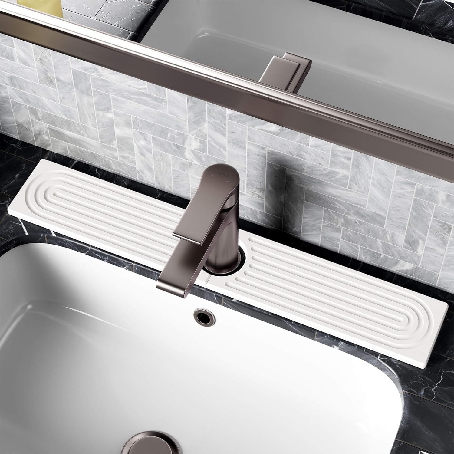 Stone Faucet Mat for Kitchen Sink Diatomite Sink Protectors - Prevent Moisture Drying Stone Tray Fit Kitchen Counter