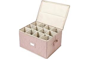 popoly Foldable Linen Storage Box with Dividers Wine Glass Storage Container Cases