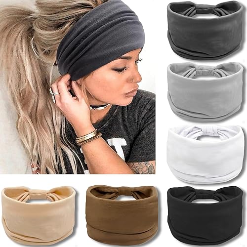 Miniatura 8 de IVARYSS Wide Headbands for Women, Solid Knotted Head Wraps Turbans, Large African Style Head Bands Hair Accessories, 6 Pack