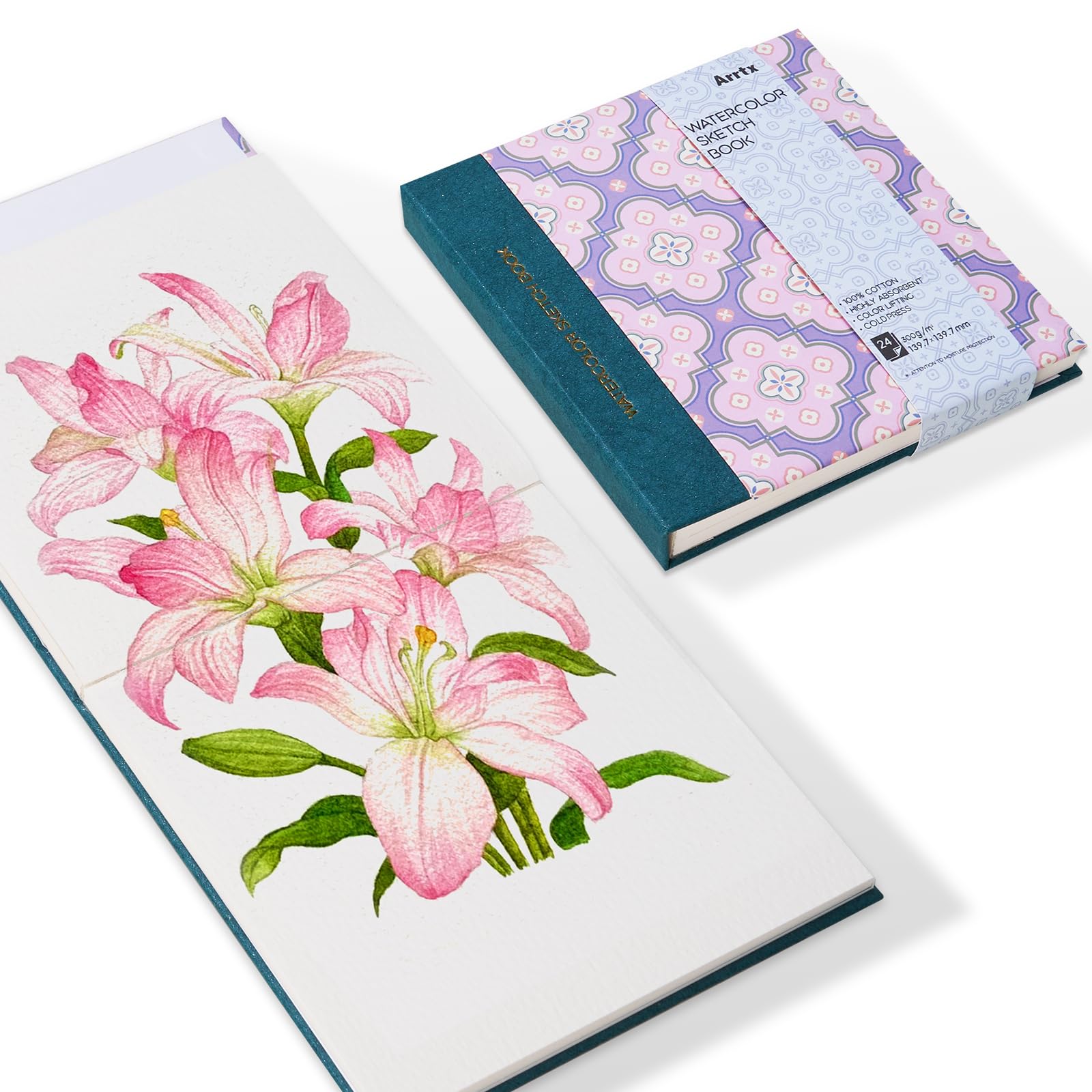 Arrtx Square Aquarellpapier Skizzenbuch, 5.47x5.47'', 140 LB, 300 GSM, 100% Baumwollpapier, Cold Press, 24 Blätter, Hardcover Aquarell Journal für den Einsatz als Reisebuch für Künstler Erwachsene Stu