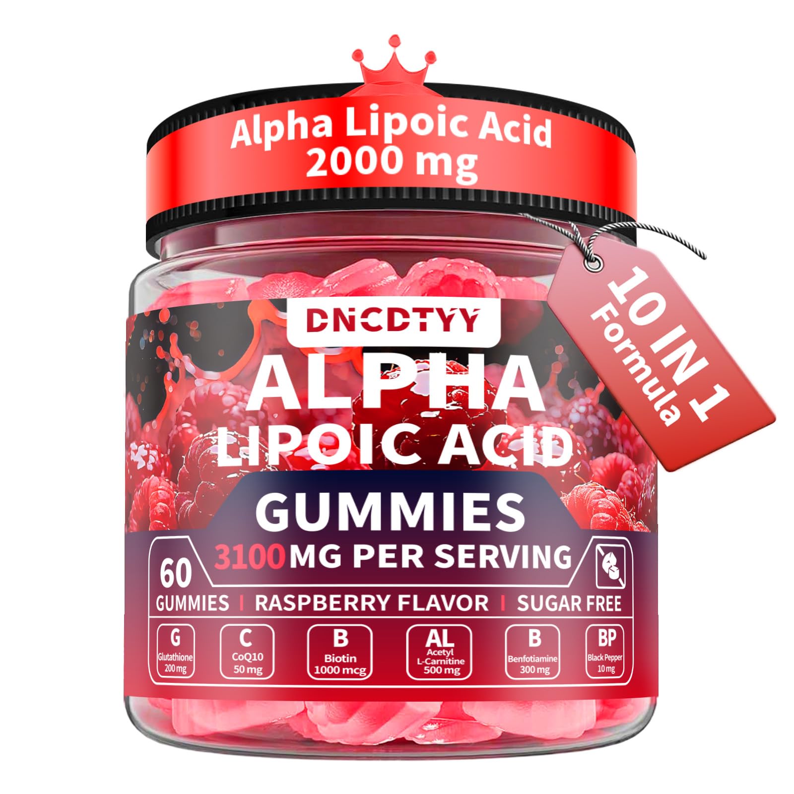 Alpha Lipoic Acid Gummies 2000mg Triple Strength Neuropathy Supplements - Liposomal ALA Complex for Brain & Liver & Skin and Nerve* Support, Sugar Free, 60 Counts, Raspberry Flavor