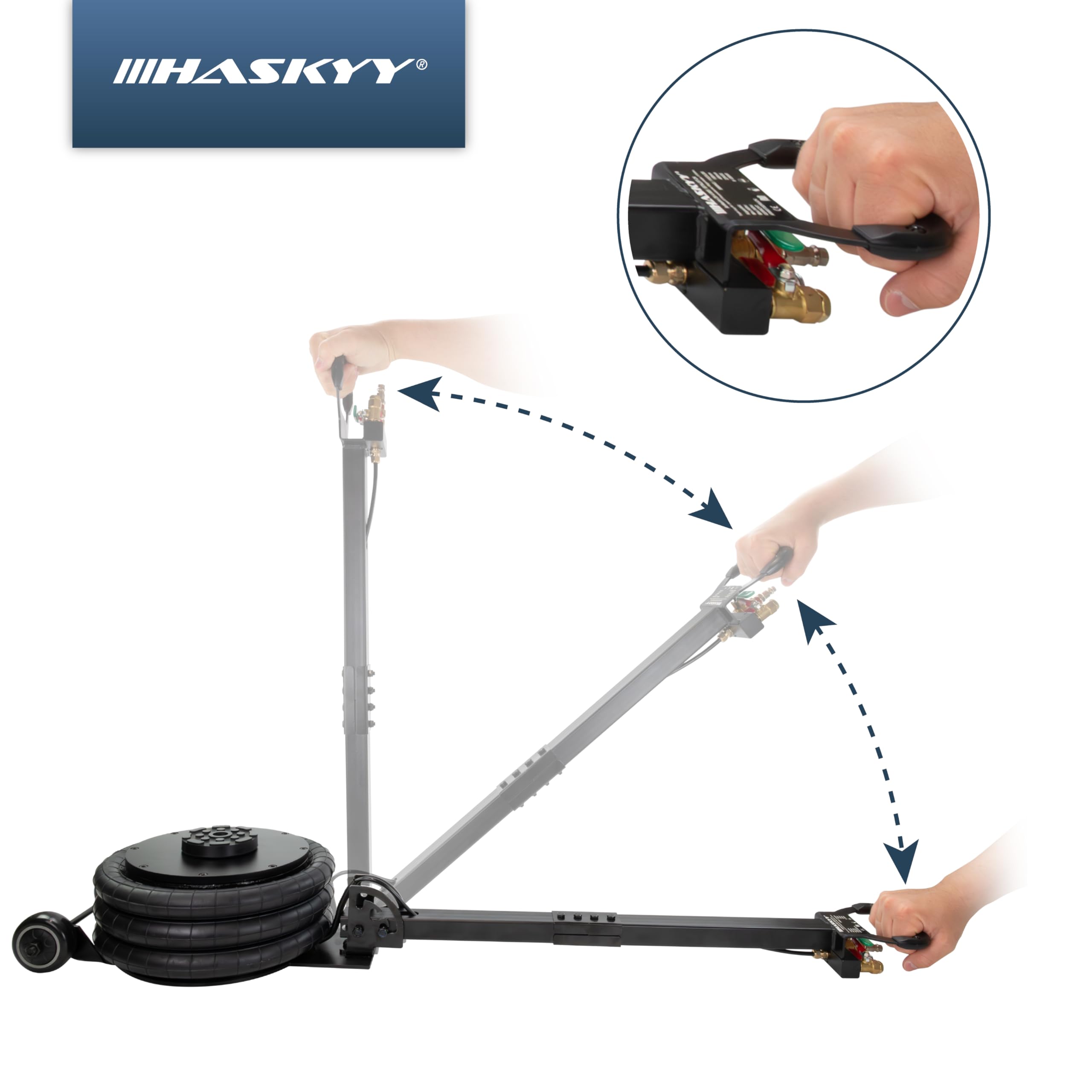 HASKYY Cric pneumatique 5T Hauteur de levage 150-400mm Cric à air triple sac airbag Cric pneumatique Cric à air 5 tonnes